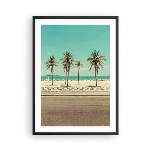 Poster in einem schwarzem Rahmen - Ein Strand mit Palmen und blauem Himmel - 50x70cm - Beim Bewachen des Strandes - Moderne Wanddekoration für Wohnzimmer und Schlafzimmer ARTTOR