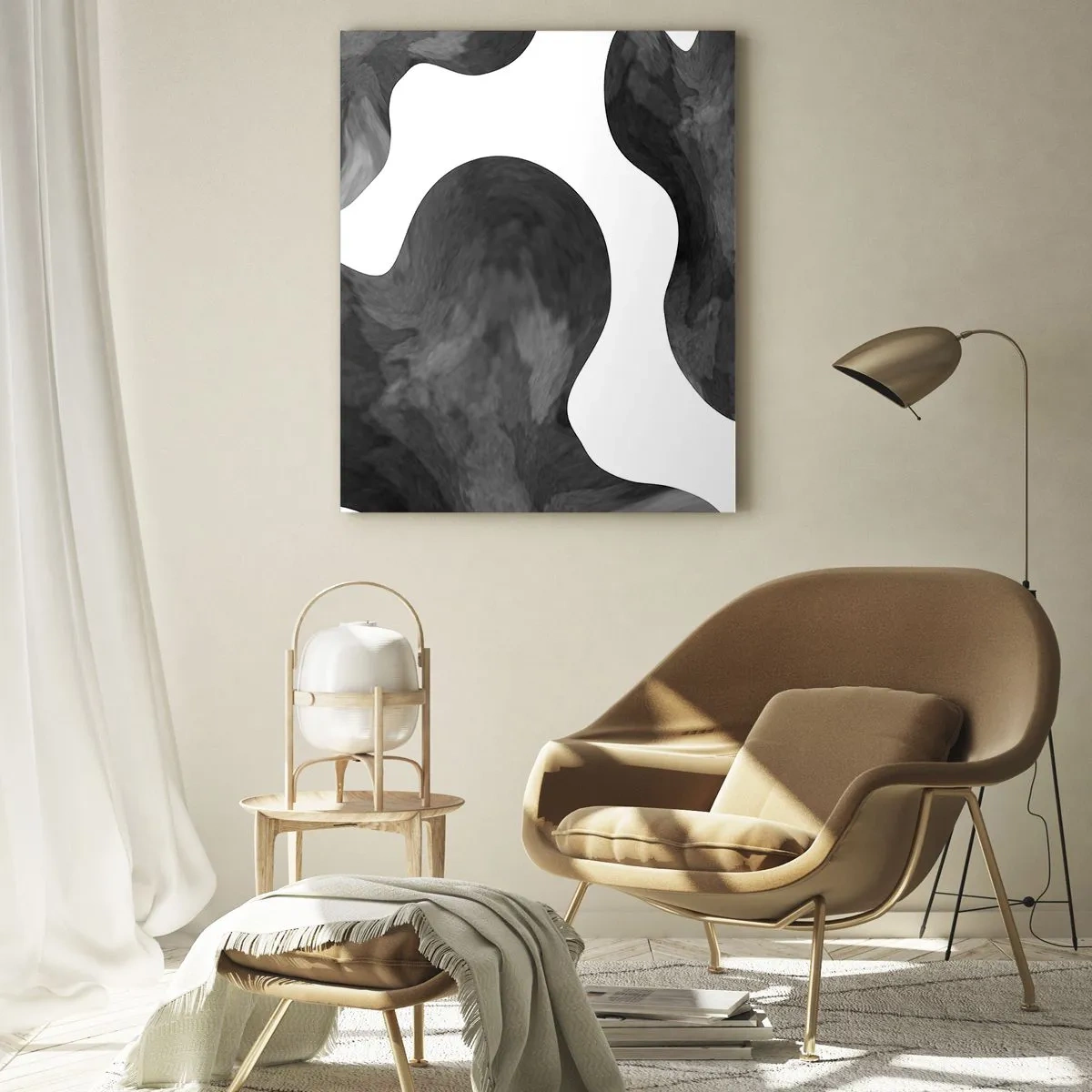 Glasbild - Bild auf glas - Abstrakte Formen in Schwarz-Weiß-Tönen - 50x70cm - Milchstraße - Moderne Wanddekoration für Wohnzimmer und Schlafzimmer ARTTOR