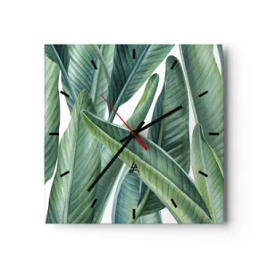 Wanduhr - Glasuhr - Grüne Blätter im minimalistischen, botanischen Stil - 30x30cm - An und für sich Grün - Moderne Wanddekoration für Wohnzimmer und Schlafzimmer ARTTOR