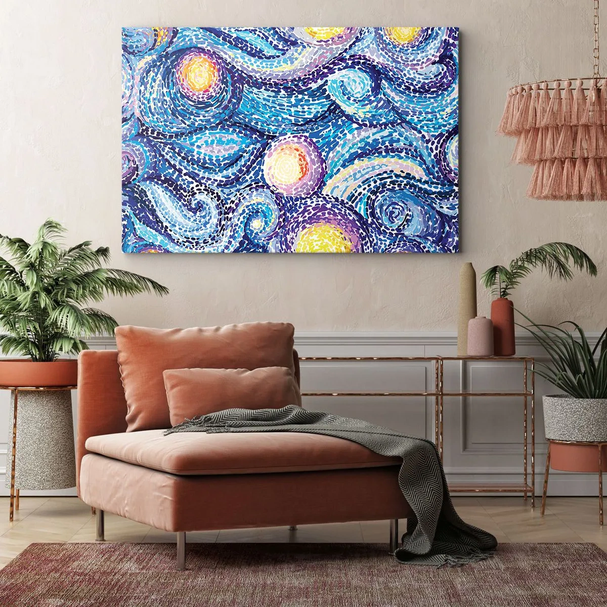 Bild auf Leinwand - Leinwandbild - Eine künstlerische Interpretation des Sternenhimmels im Stil von Van Gogh - 70x50cm - Aus einem Gemälde von van Gogh - Moderne Wanddekoration für Wohnzimmer und Schlafzimmer ARTTOR