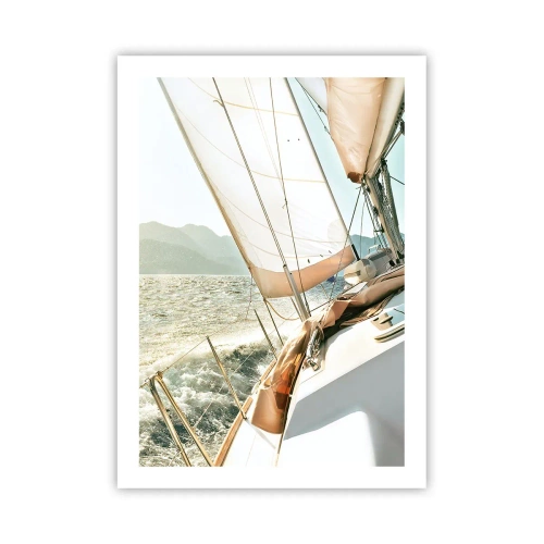 Poster - Eine Yacht unter vollen Segeln auf offener See im Sonnenschein - 50x70cm - Unter vollen Segeln - Moderne Wanddekoration für Wohnzimmer und Schlafzimmer ARTTOR