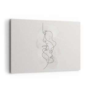 Bild auf Leinwand - Leinwandbild - Abstrakte Umrisse zweier Gesichter auf hellem Hintergrund - 120x80cm - Verstrickt in eine Umarmung - Moderne Wanddekoration für Wohnzimmer und Schlafzimmer ARTTOR
