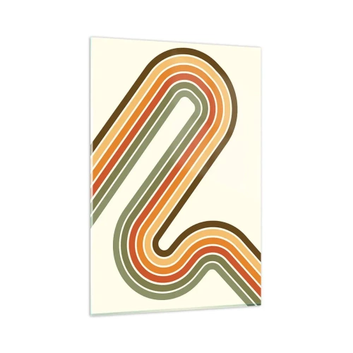 Glasbild - Bild auf glas - Geometrisches Muster in Grün-, Orange- und Beigetönen auf hellem Hintergrund - 80x120cm - Zickzack zum Ziel - Moderne Wanddekoration für Wohnzimmer und Schlafzimmer ARTTOR