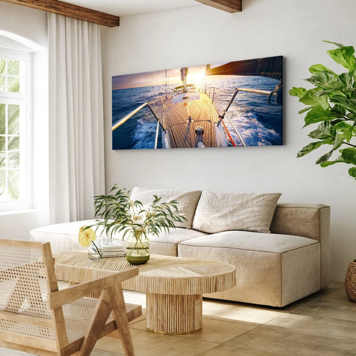 Bild auf Leinwand - Leinwandbild - Laufen unter den Wellen - 100x40 cm
