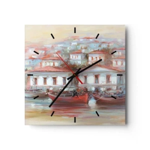Wanduhr - Glasuhr - Glückliche Stadt - 40x40 cm