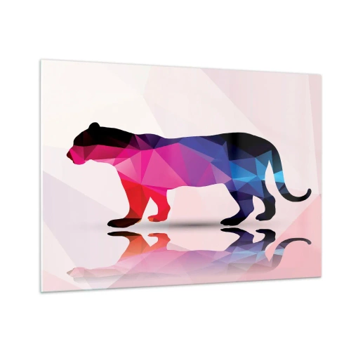 Glasbild - Bild auf glas - Geometrischer Panther in farbenfroher Abstraktion - 100x70cm - Diment Panther - Moderne Wanddekoration für Wohnzimmer und Schlafzimmer ARTTOR
