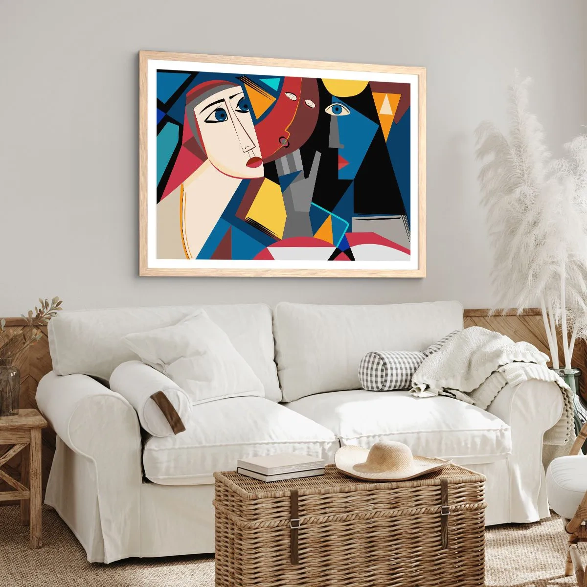 Poster in einem Rahmen aus heller Eiche - Gespräch zwischen Kubisten - 50x40 cm