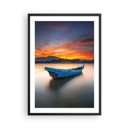 Poster in einem schwarzem Rahmen - Ein einsames Boot auf dem Wasser bei Sonnenuntergang - 50x70cm - Eine gute Nacht kommt - Moderne Wanddekoration für Wohnzimmer und Schlafzimmer ARTTOR