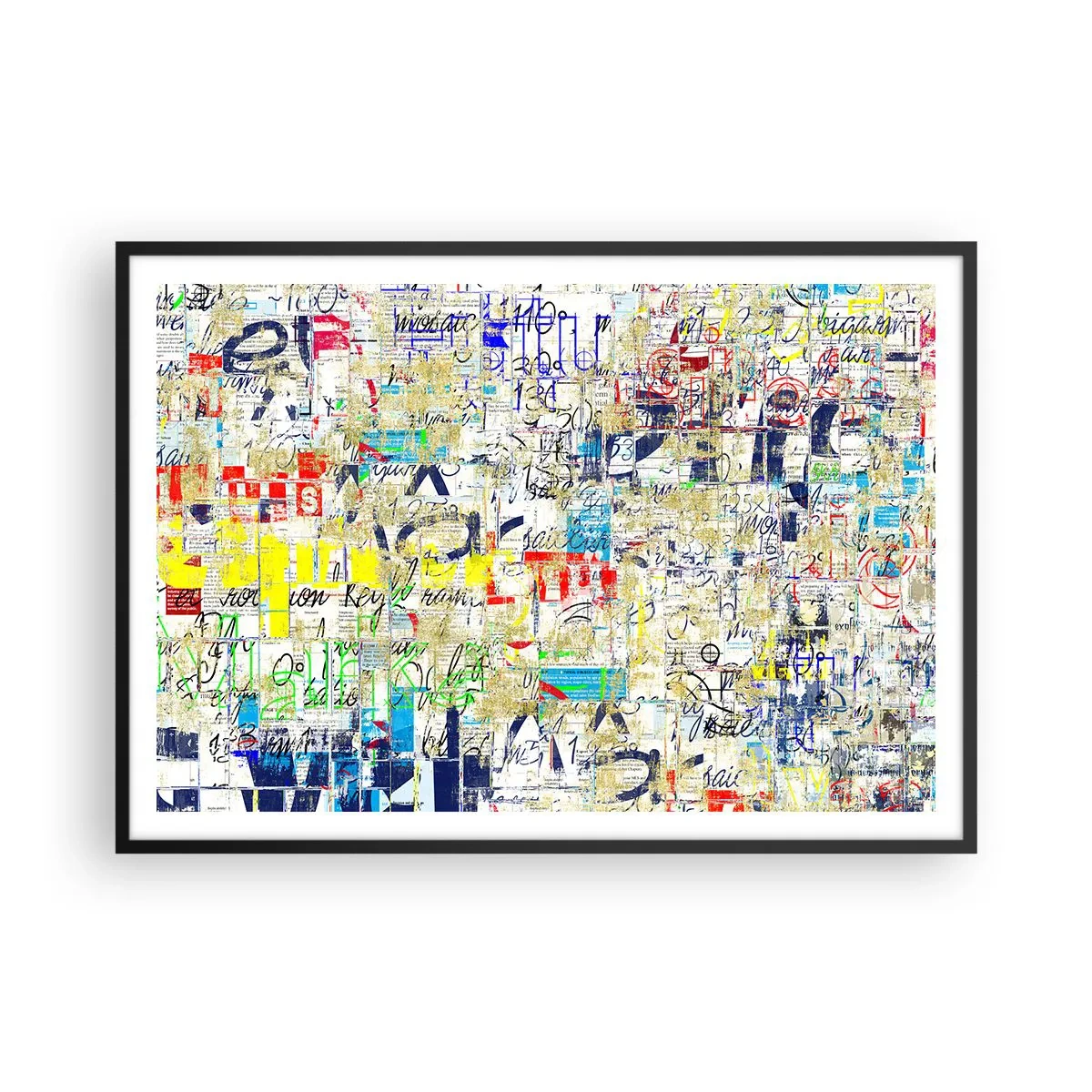 Poster in einem schwarzem Rahmen - Abstrakte Graffiti mit bunten Inschriften und Mustern - 100x70cm - Es freut einfach die Augen - Moderne Wanddekoration für Wohnzimmer und Schlafzimmer ARTTOR