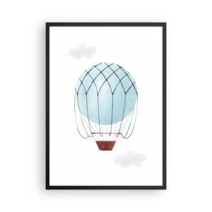 Poster in einem schwarzem Rahmen - Ein Aquarell-Heißluftballon, der zwischen den Wolken schwebt - 50x70cm - Ganz in den Wolken - Moderne Wanddekoration für Wohnzimmer und Schlafzimmer ARTTOR
