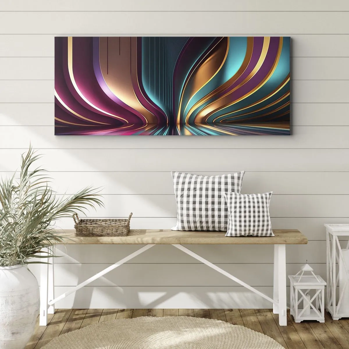 Bild auf Leinwand - Leinwandbild - Futuristische Abstraktion mit intensiven Farben und Kurven - 120x50cm - Architektur des Lichts - Moderne Wanddekoration für Wohnzimmer und Schlafzimmer ARTTOR