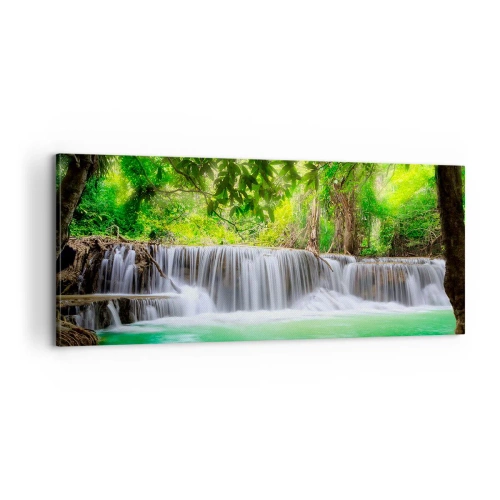 Bild auf Leinwand - Leinwandbild - Eine Kaskade in Grün - 100x40 cm