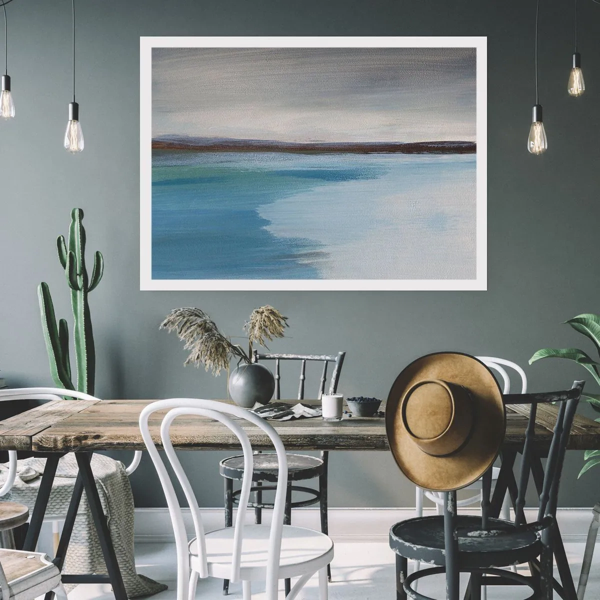 Poster - Eine minimalistische Landschaft mit Wasserlinie und Horizont - 100x70cm - Horizontale Landschaft - Moderne Wanddekoration für Wohnzimmer und Schlafzimmer ARTTOR