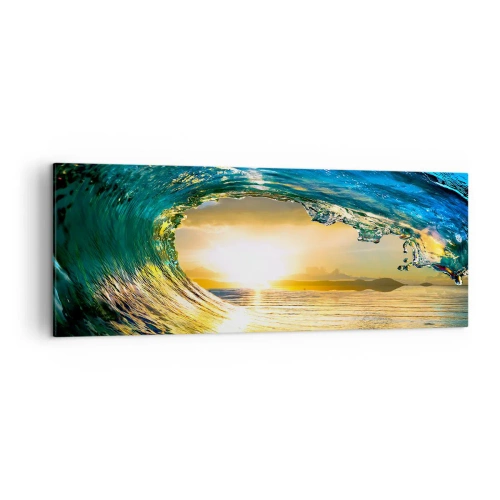 Bild auf Leinwand - Leinwandbild - Meereswelle in der Sonne mit Blick auf den Horizont - 140x50cm - In einem smaragd-goldenen Kristall - Moderne Wanddekoration für Wohnzimmer und Schlafzimmer ARTTOR