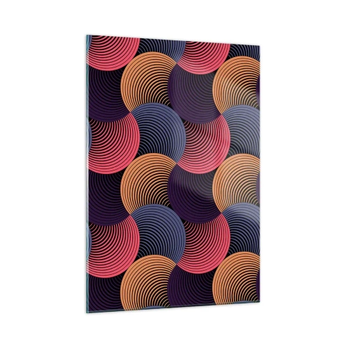 Glasbild - Bild auf glas - Bunte konzentrische Kreise bilden ein geometrisches Muster - 50x70cm - Im kreisenden Rhythmus - Moderne Wanddekoration für Wohnzimmer und Schlafzimmer ARTTOR