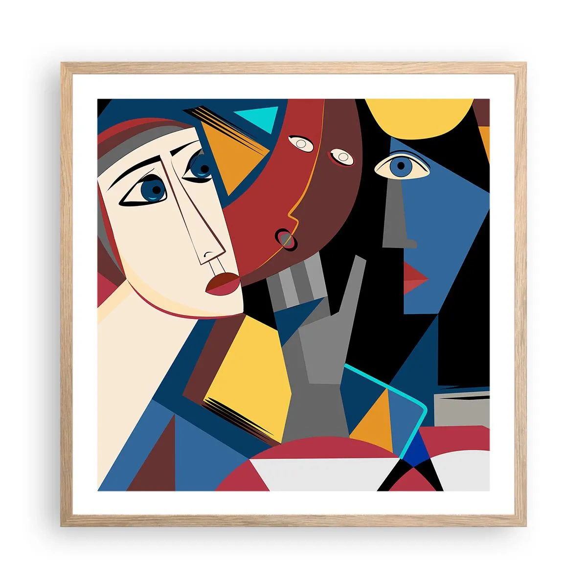 Poster in einem Rahmen aus heller Eiche - Gespräch zwischen Kubisten - 60x60 cm