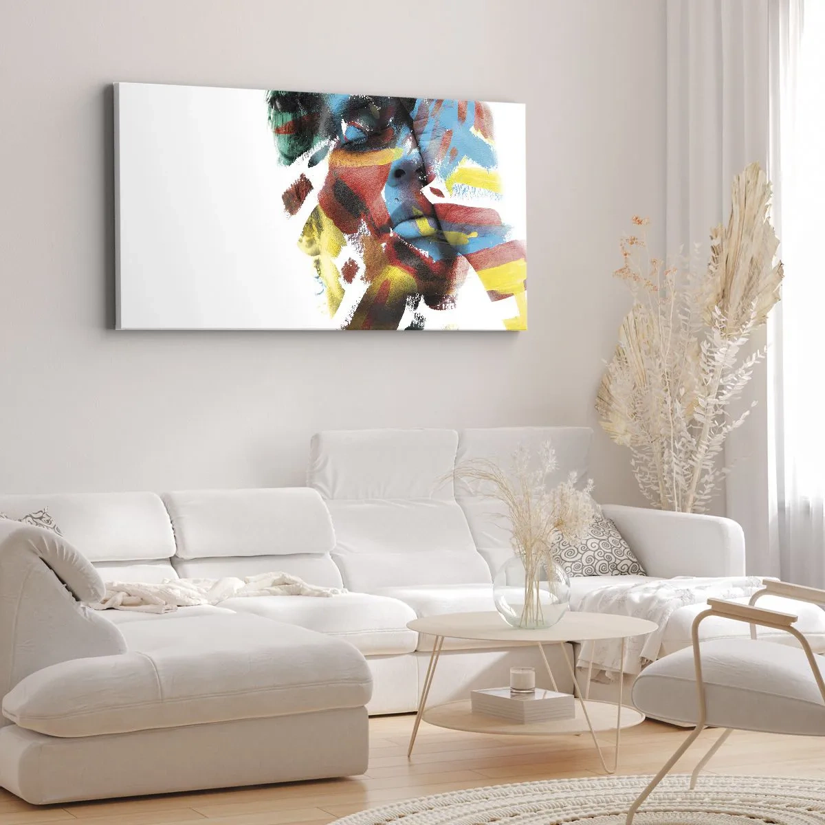 Bild auf Leinwand - Leinwandbild - Abstraktes Porträt in lebendigen Farben - 120x50cm - Eine bunte Persönlichkeit - Moderne Wanddekoration für Wohnzimmer und Schlafzimmer ARTTOR