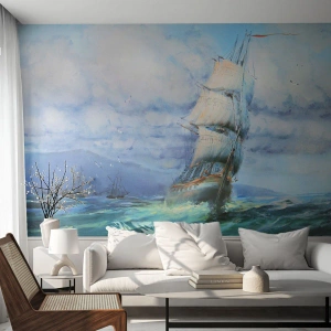 Maßgeschneiderte Fototapete Premium Sand - Guter Wind - Segelschiff, Meer, Segeln