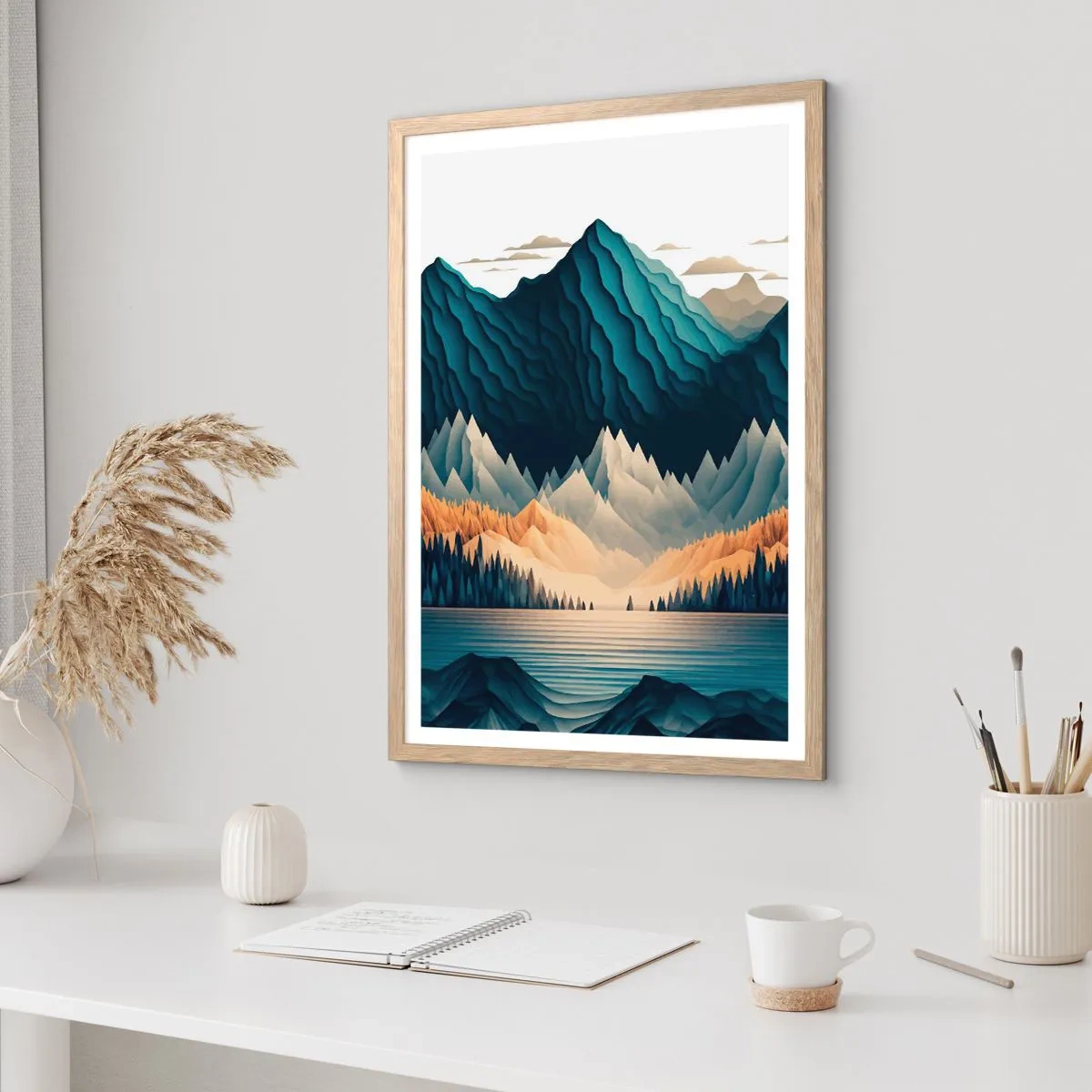 Poster in einem Rahmen aus heller Eiche - Perfekte Berglandschaft - 70x100 cm