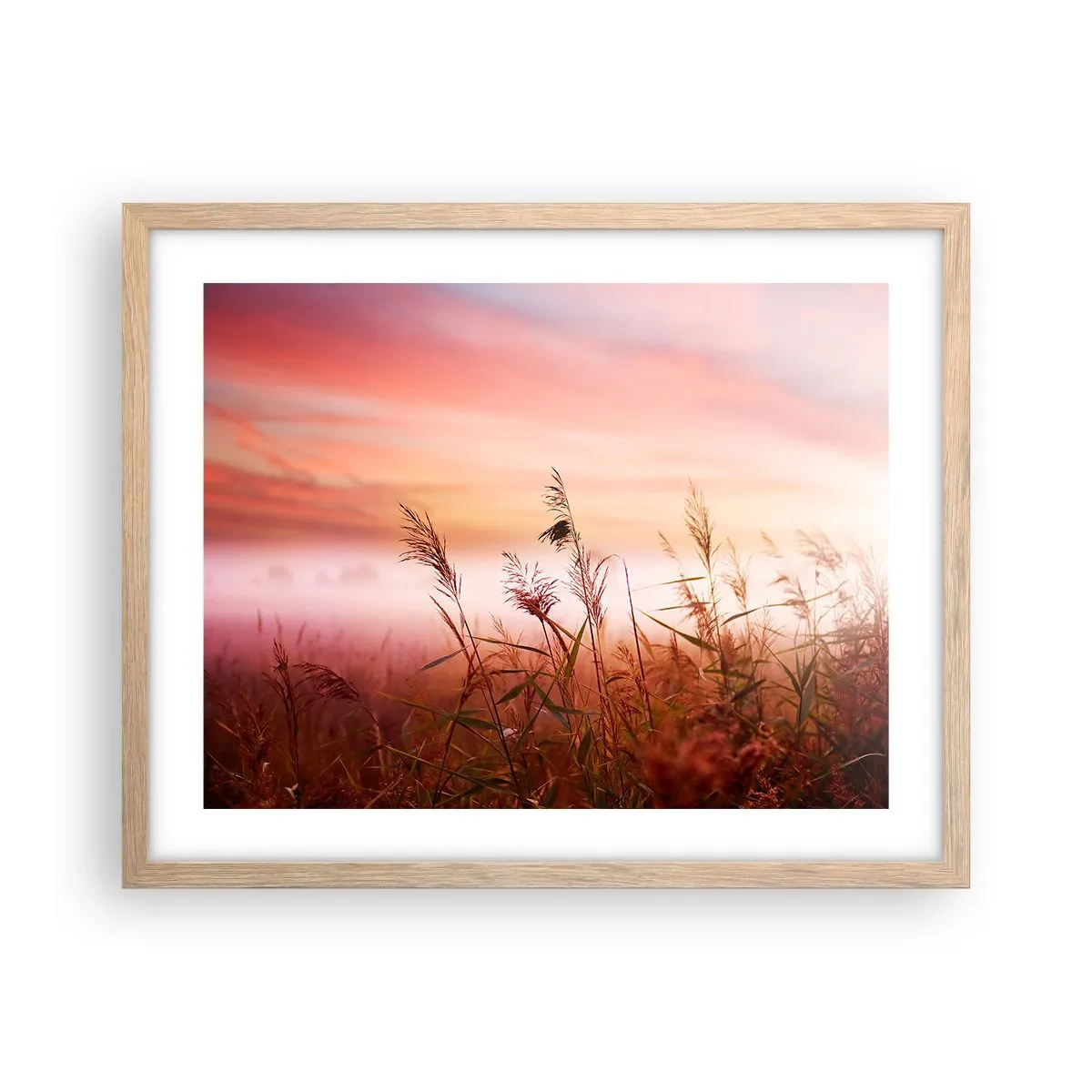 Poster in einem Rahmen aus heller Eiche - Drachen, Löwenzahn, Wind - 50x40 cm