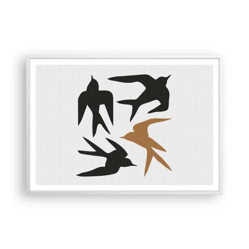 Poster in einem weißen Rahmen - Schwalbenspaß - 100x70 cm