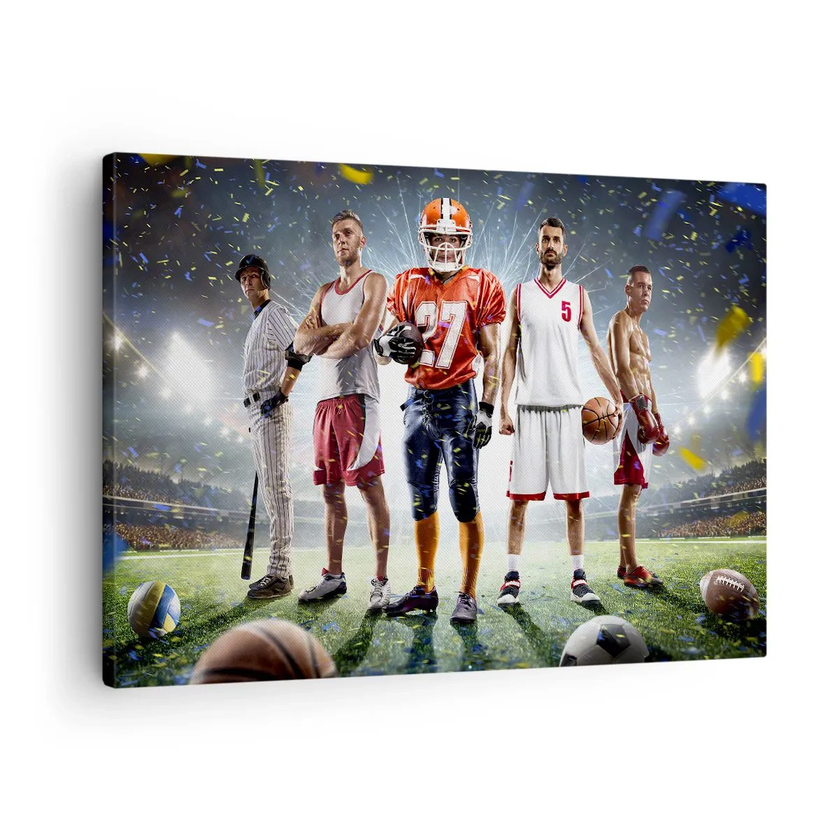 Bild auf Leinwand - Leinwandbild - Eine dynamische Szene von Athleten verschiedener Disziplinen im Stadion unter dem Scheinwerferlicht - 70x50cm - Feldgladiatoren - Moderne Wanddekoration für Wohnzimmer und Schlafzimmer ARTTOR