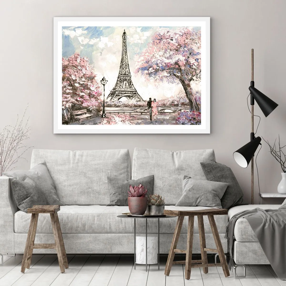 Poster in einem weißen Rahmen - Aprilspaziergang durch Paris - 100x70 cm