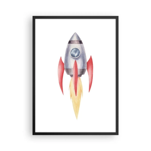 Poster in einem schwarzem Rahmen - Weltraumrakete im Aquarellstil - 50x70cm - Höher, schneller, weiter - Moderne Wanddekoration für Wohnzimmer und Schlafzimmer ARTTOR