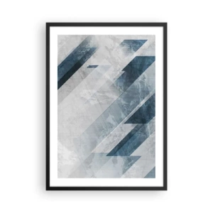 Poster in einem schwarzem Rahmen - Geometrie in Blau- und Grautönen - 50x70cm - Räumliche Komposition - graue Bewegung - Moderne Wanddekoration für Wohnzimmer und Schlafzimmer ARTTOR