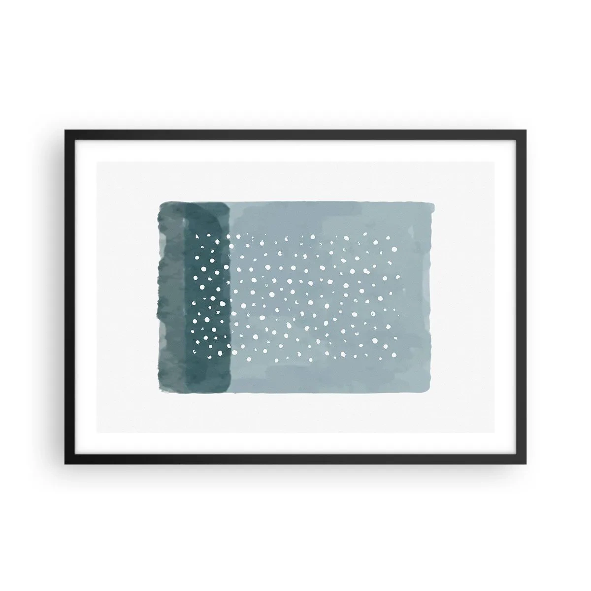 Poster in einem schwarzem Rahmen - Ein minimalistisches Gemälde in Blautönen mit Punkten - 70x50cm - Auf Blau gewachsen - Moderne Wanddekoration für Wohnzimmer und Schlafzimmer ARTTOR