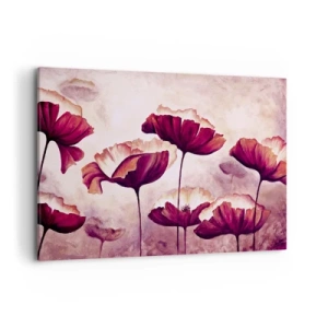 Bild auf Leinwand - Leinwandbild - Blumen in Rot- und Weißtönen auf dezentem Hintergrund - 100x70cm - Rotes und weißes Blütenblatt - Moderne Wanddekoration für Wohnzimmer und Schlafzimmer ARTTOR