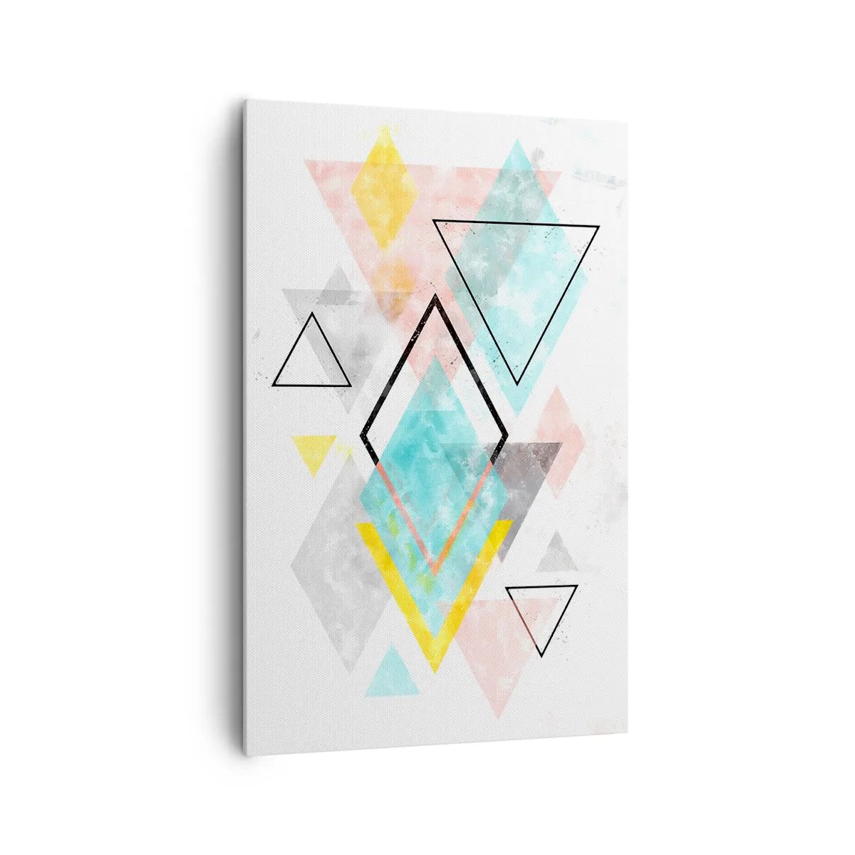 Bild auf Leinwand - Leinwandbild - Bunte geometrische Muster auf weißem Hintergrund - 80x120cm - Geometrisches Spiel - Moderne Wanddekoration für Wohnzimmer und Schlafzimmer ARTTOR