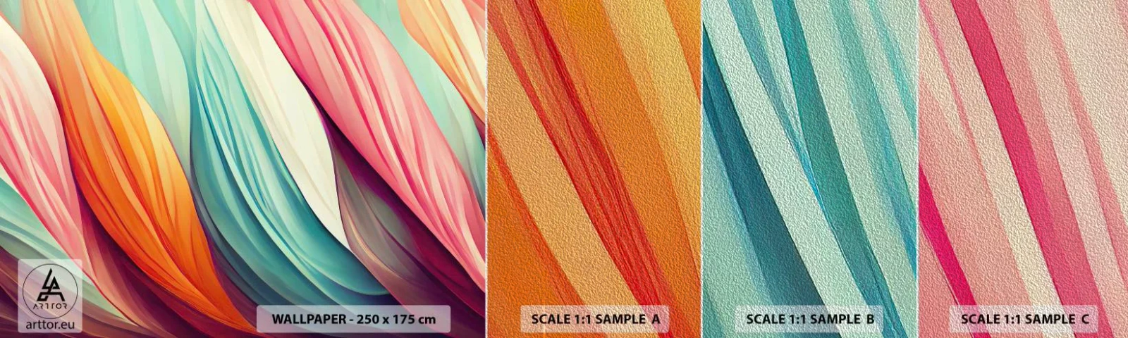 Fototapeten Muster Premium Sand - Regenbogengewebe - Pastell, Linien, Abstraktion - 100x30 cm