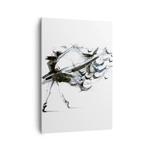 Bild auf Leinwand - Leinwandbild - Eine Tänzerin mit einem dynamischen Kleid in Vogelform - 70x100cm - Die Magie der Musik befreit dich vom Bann - Moderne Wanddekoration für Wohnzimmer und Schlafzimmer ARTTOR
