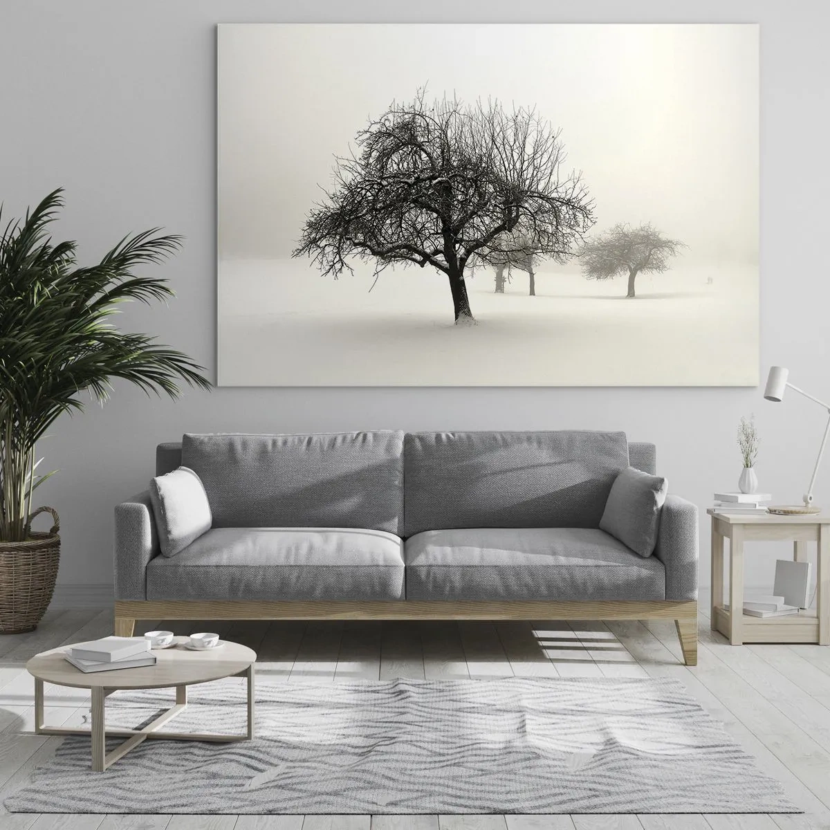 Glasbild - Bild auf glas - Bäume in einer Winterlandschaft, bedeckt mit Schnee und Nebel - 120x80cm - Winterschlaf - Moderne Wanddekoration für Wohnzimmer und Schlafzimmer ARTTOR