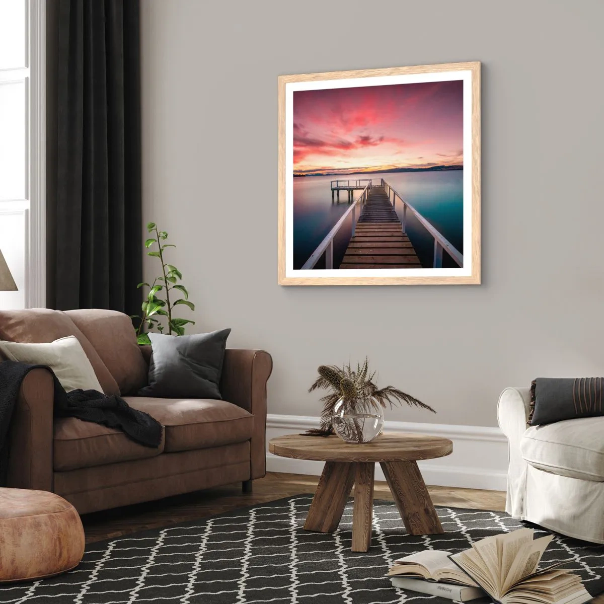 Poster in einem Rahmen aus heller Eiche - Die sanfte Flamme des Abends - 60x60 cm