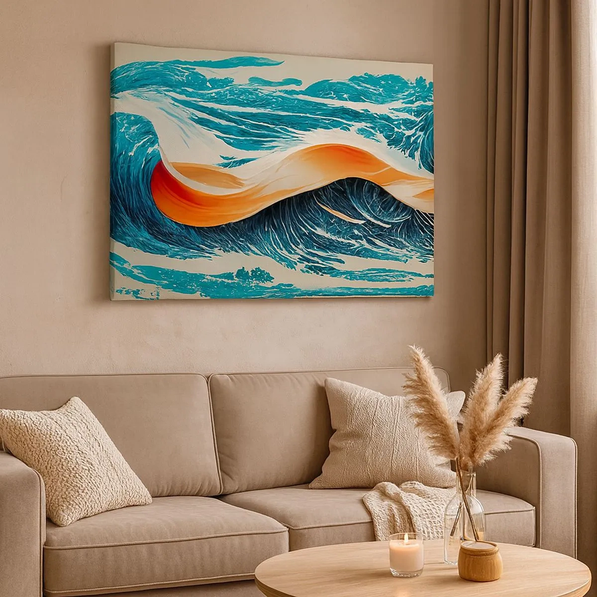 Bild auf Leinwand - Leinwandbild - Dynamische Meereswellen mit abstraktem Band - 70x50cm - Traum eines Surfers - Moderne Wanddekoration für Wohnzimmer und Schlafzimmer ARTTOR
