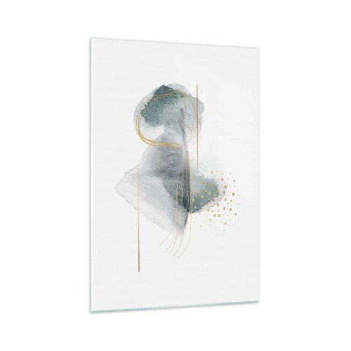 Glasbild - Bild auf glas - Eine abstrakte Komposition in Türkis- und Goldtönen. - 70x100cm - Über das Verhältnis von Grau und Gold - Moderne Wanddekoration für Wohnzimmer und Schlafzimmer ARTTOR