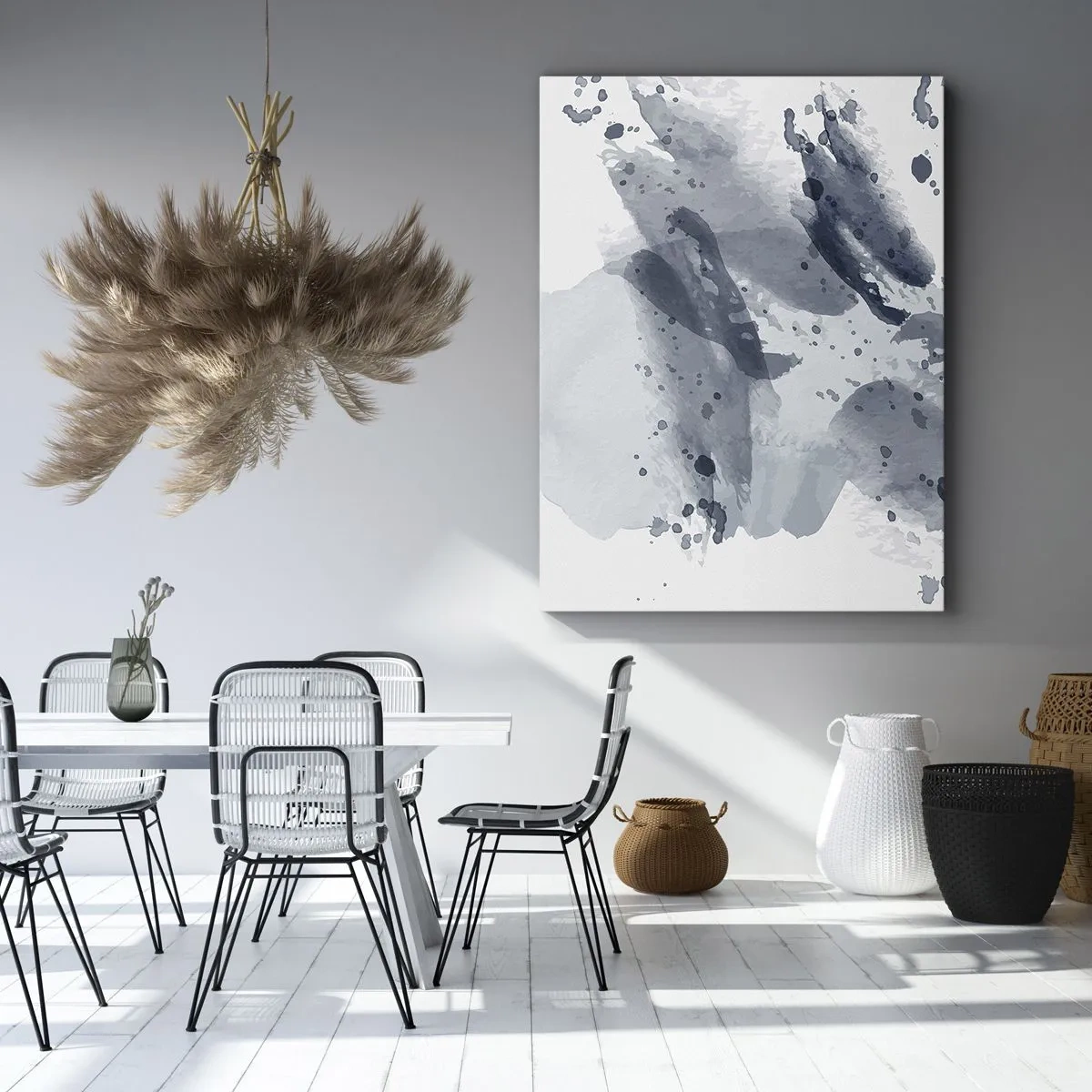 Bild auf Leinwand - Leinwandbild - Abstrakte Flecken in Blautönen auf hellem Hintergrund - 80x120cm - Eine Studie über die Natur des Wassers - Moderne Wanddekoration für Wohnzimmer und Schlafzimmer ARTTOR