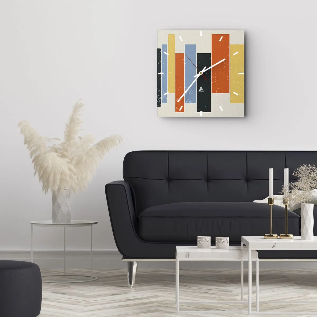 Wanduhr - Glasuhr - Bunte Rechtecke in moderner Anordnung - 30x30cm - Musiknotation - Moderne Wanddekoration für Wohnzimmer und Schlafzimmer ARTTOR
