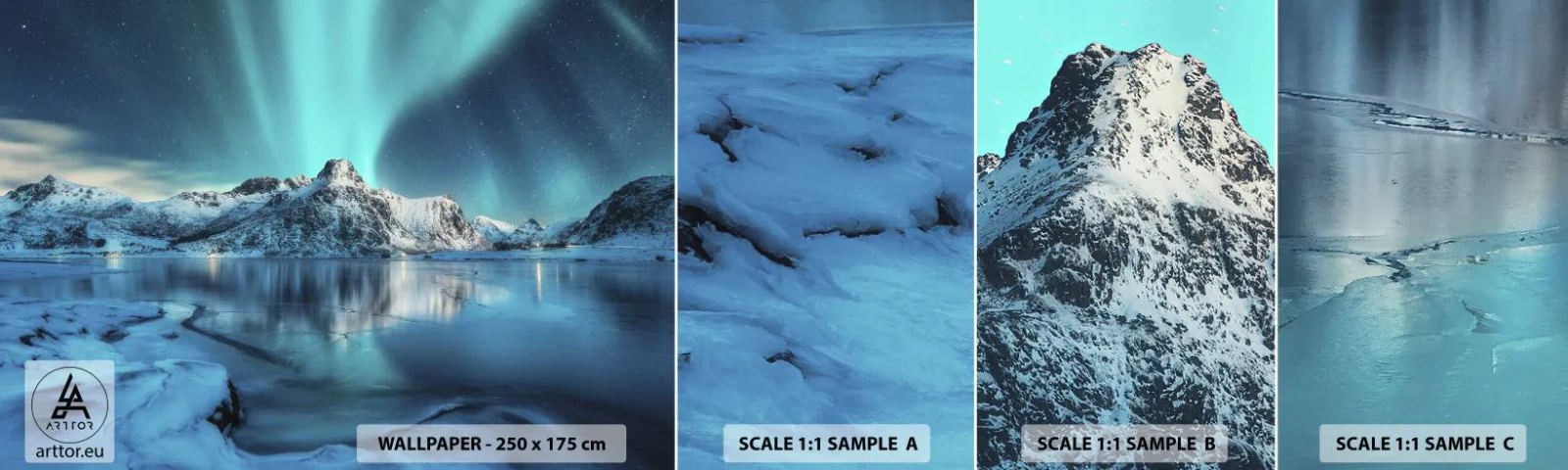 Fototapeten Muster Selbstklebend Deluxe Sticker - Lichtnacht - Nordlichter, Norwegen, Landschaft - 100x30 cm