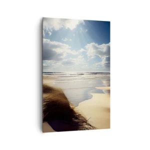 Bild auf Leinwand - Leinwandbild - Ein wilder Strand mit Dünen und blauem Himmel - 80x120cm - Strand, wilder Strand - Moderne Wanddekoration für Wohnzimmer und Schlafzimmer ARTTOR