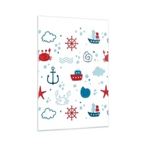 Glasbild - Bild auf glas - Nautisches Muster mit Ankern, Schiffen und Krabben - 70x100cm - Märchen vom Meer - Moderne Wanddekoration für Wohnzimmer und Schlafzimmer ARTTOR