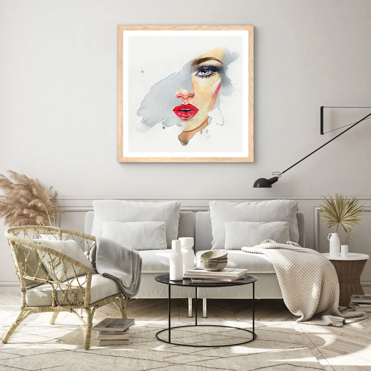 Poster in einem Rahmen aus heller Eiche - Abspiegeln in einem Wassertropfen - 60x60 cm