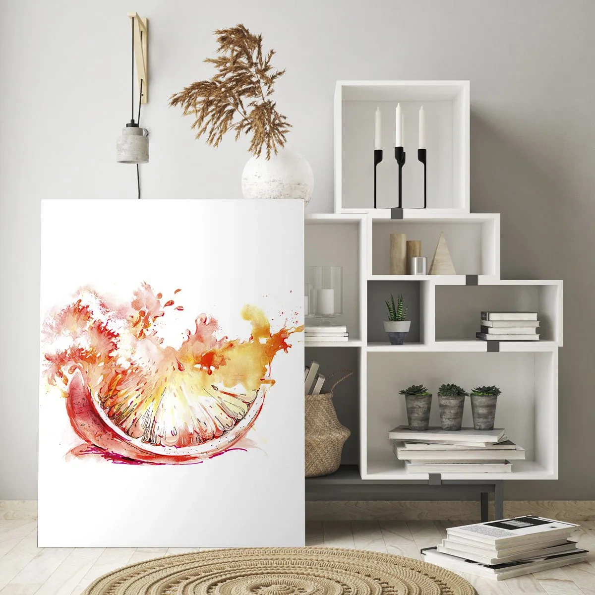 Glasbild - Bild auf glas - Eine Aquarellscheibe Grapefruit in leuchtenden Farben - 80x120cm - Saftige Erfrischung - Moderne Wanddekoration für Wohnzimmer und Schlafzimmer ARTTOR