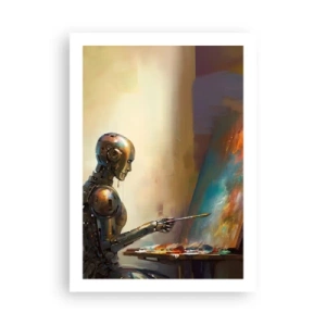 Poster - Robotermaler an einer Staffelei im futuristischen Stil - 50x70cm - Die Kunst der Zukunft - Moderne Wanddekoration für Wohnzimmer und Schlafzimmer ARTTOR