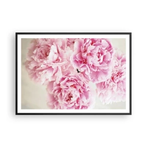 Poster in einem schwarzem Rahmen - Ein Strauß rosa Pfingstrosen auf hellem Hintergrund - 100x70cm - In rosa Glamour - Moderne Wanddekoration für Wohnzimmer und Schlafzimmer ARTTOR