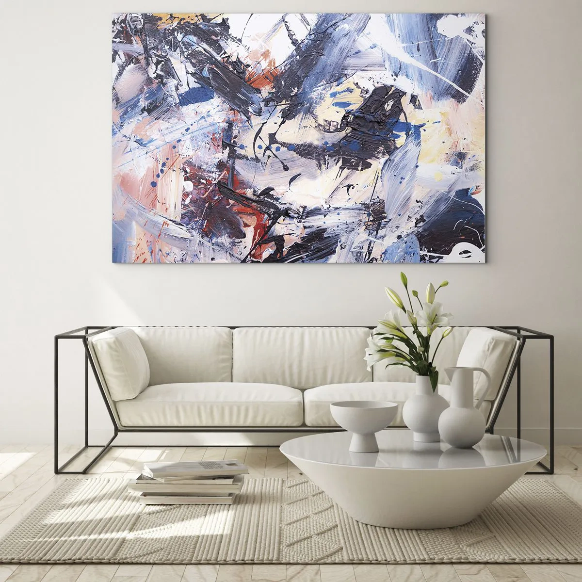 Glasbild - Bild auf glas - Abstrakte Malerei in intensiven Farben - 70x50cm - Verrückter Tanz der Abstraktion - Moderne Wanddekoration für Wohnzimmer und Schlafzimmer ARTTOR