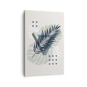 Bild auf Leinwand - Leinwandbild - Geometrische Komposition mit tropischen Blättern in Grüntönen - 80x120cm - Natur und Geometrie – zwei Ordnungen? - Moderne Wanddekoration für Wohnzimmer und Schlafzimmer ARTTOR