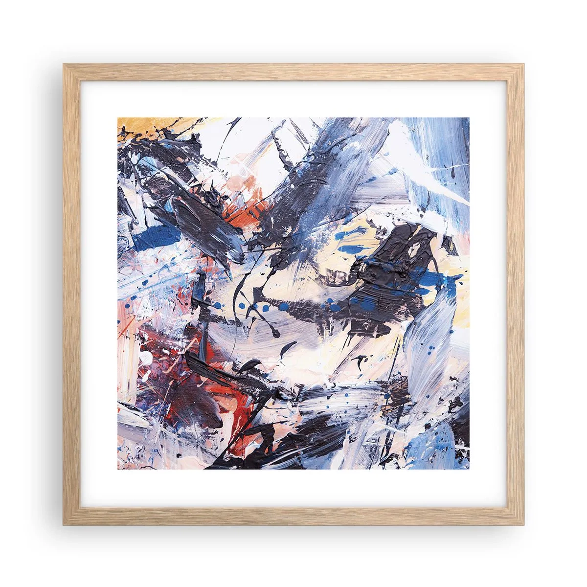 Poster in einem Rahmen aus heller Eiche - Verrückter Tanz der Abstraktion - 40x40 cm